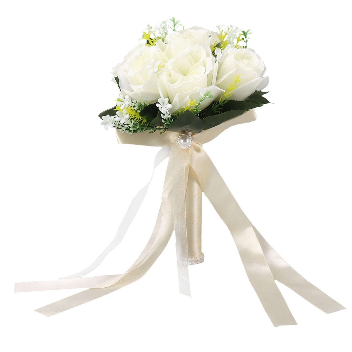Wedding Bouquets Silk and Plastic Romantic Exquisite Comfortable Handle Beautiful Bridal Bouquet for Home Decoration Milky White