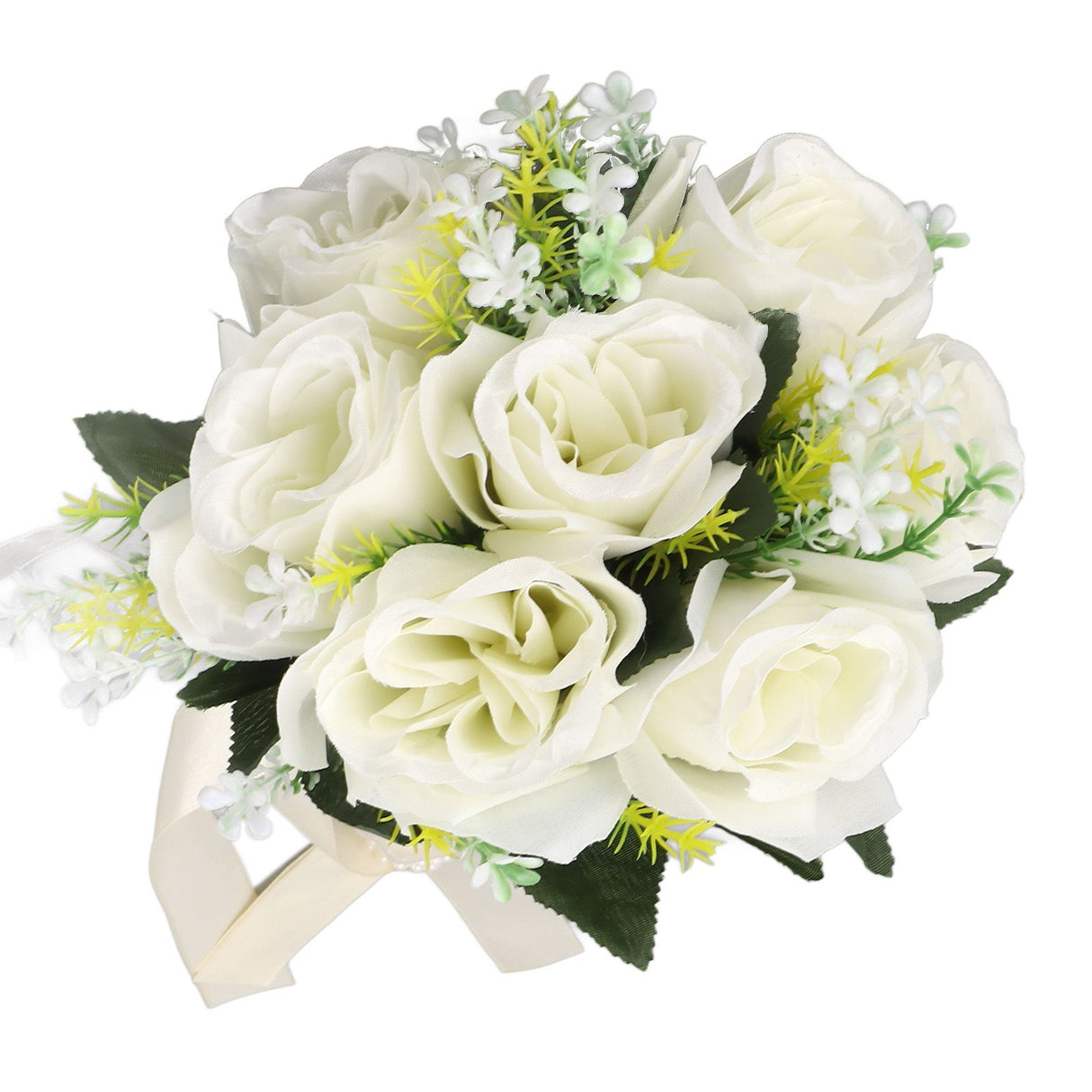 Wedding Bouquets Silk and Plastic Romantic Exquisite Comfortable Handle Beautiful Bridal Bouquet for Home Decoration Milky White