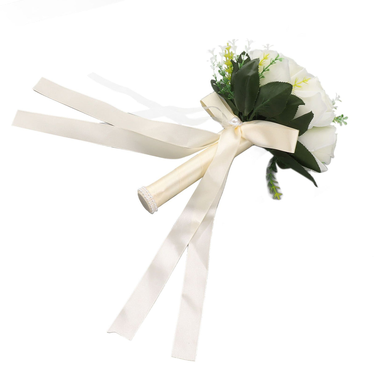 Wedding Bouquets Silk and Plastic Romantic Exquisite Comfortable Handle Beautiful Bridal Bouquet for Home Decoration Milky White