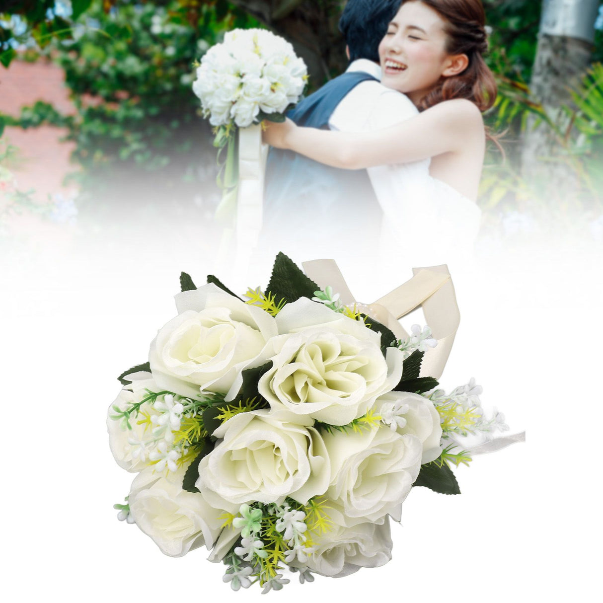 Wedding Bouquets Silk and Plastic Romantic Exquisite Comfortable Handle Beautiful Bridal Bouquet for Home Decoration Milky White