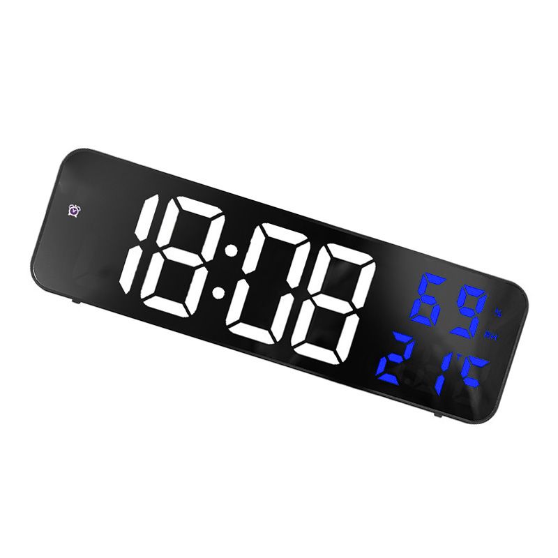 Mirror Large Digital LED Clock Home Electronic Alarm Clock Large Screen Plug in Clock Wall Mounted White and Blue