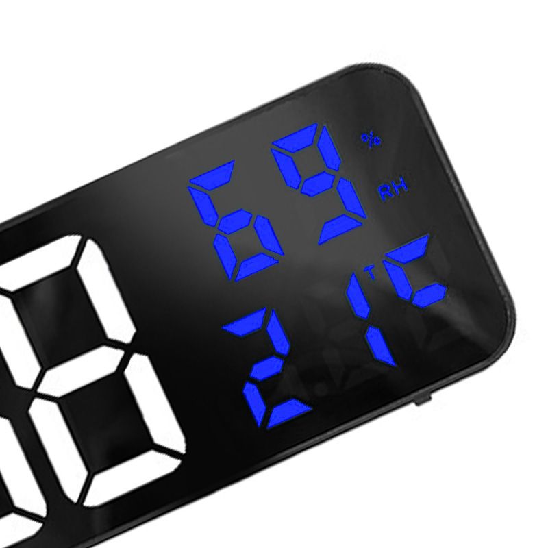 Mirror Large Digital LED Clock Home Electronic Alarm Clock Large Screen Plug in Clock Wall Mounted White and Blue