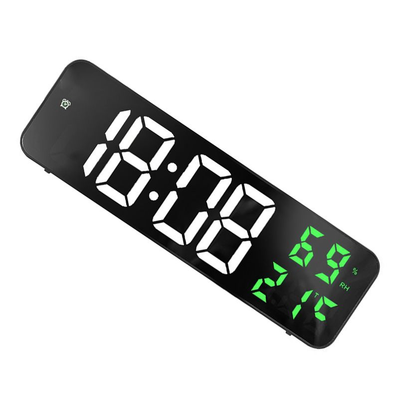 Mirror Large Digital LED Clock Home Electronic Alarm Clock Large Screen Plug in Clock Wall Mounted White and Green