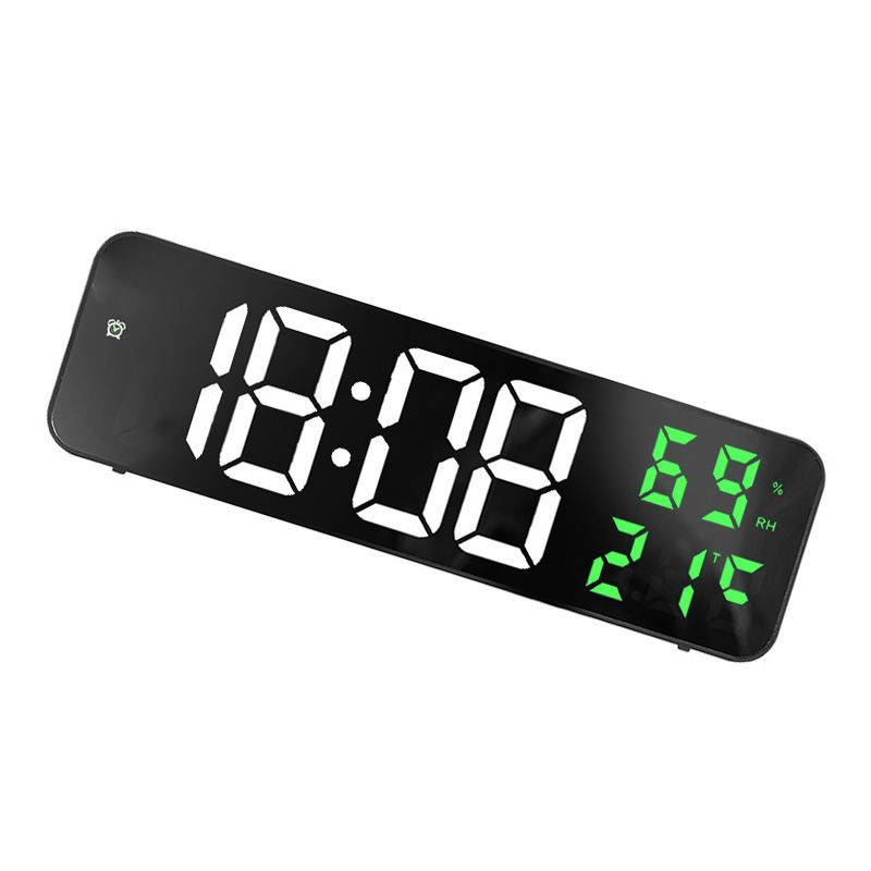 Mirror Large Digital LED Clock Home Electronic Alarm Clock Large Screen Plug in Clock Wall Mounted White and Green