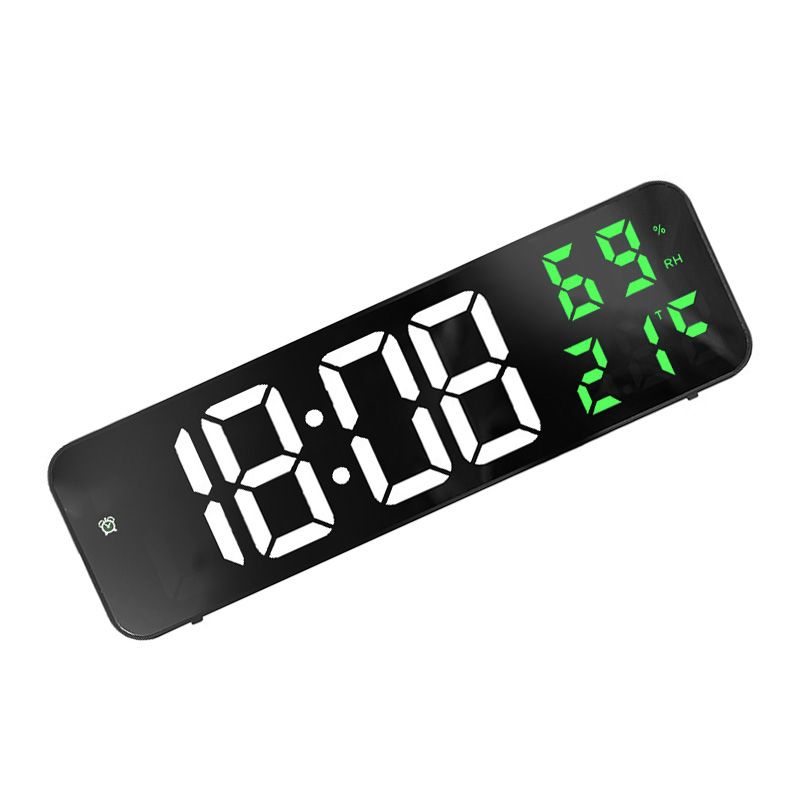 Mirror Large Digital LED Clock Home Electronic Alarm Clock Large Screen Plug in Clock Wall Mounted White and Green