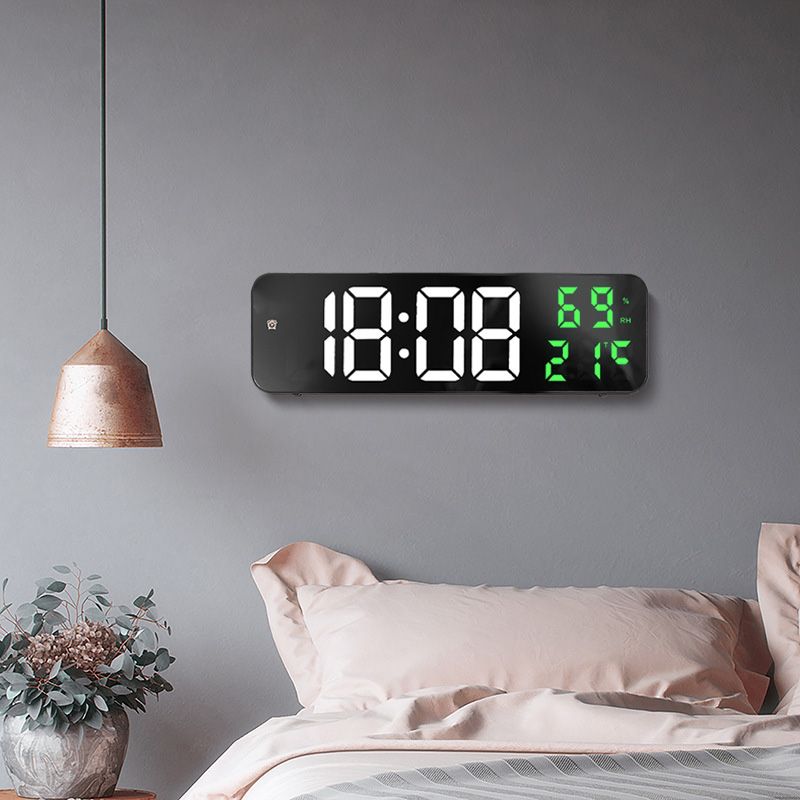 Mirror Large Digital LED Clock Home Electronic Alarm Clock Large Screen Plug in Clock Wall Mounted White and Green