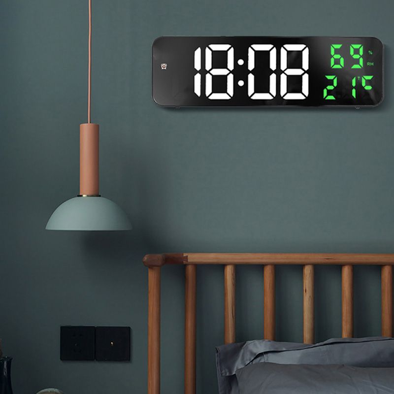 Mirror Large Digital LED Clock Home Electronic Alarm Clock Large Screen Plug in Clock Wall Mounted White and Green