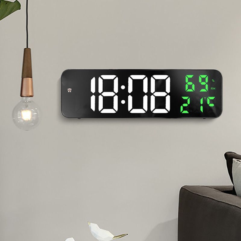 Mirror Large Digital LED Clock Home Electronic Alarm Clock Large Screen Plug in Clock Wall Mounted White and Green