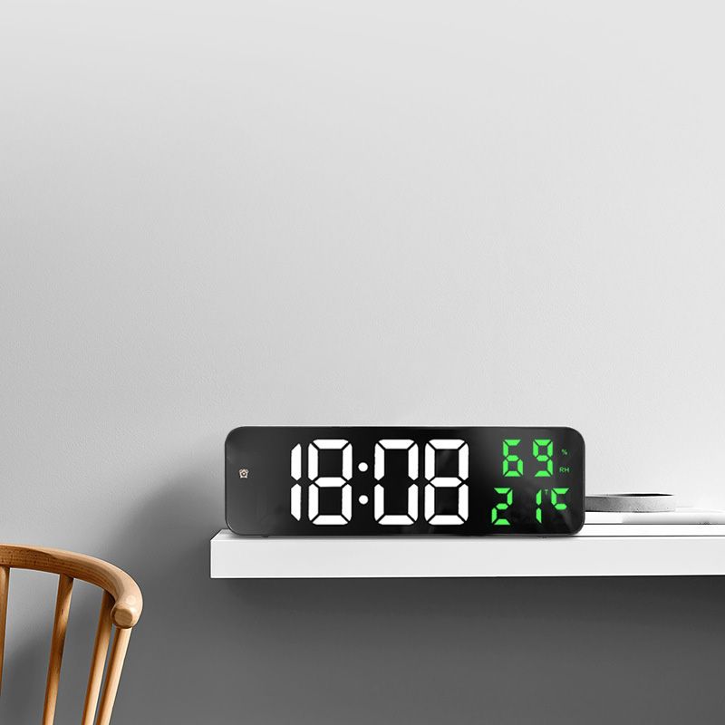 Mirror Large Digital LED Clock Home Electronic Alarm Clock Large Screen Plug in Clock Wall Mounted White and Green