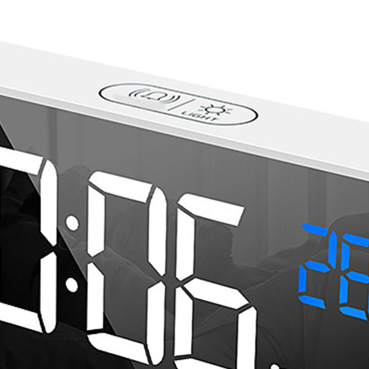 LED Alarm Electric Clock Multifunctional Exquisite Mirrored Surface Silent Bedside Clock for Home Bedroom Office Decor White