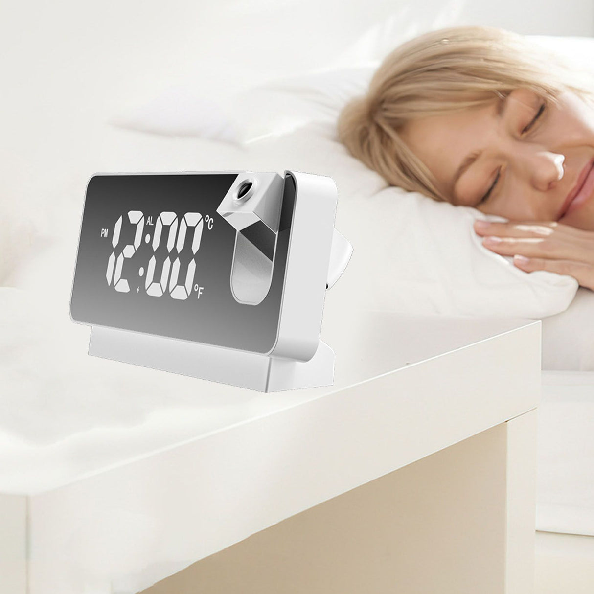 Projection Alarm Clock 360 Degree Flexible Adjust Creative LED Mirror Digital Clock with Temperature Display Power Off Memory White