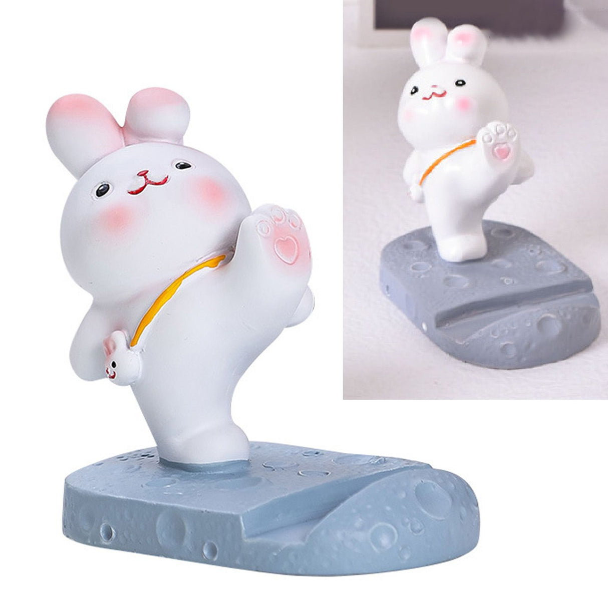 Cute Rabbit Cell Phone Stand Cartoon Resin Bunny Phone Holder Desk for Student Room Decoration Kicking