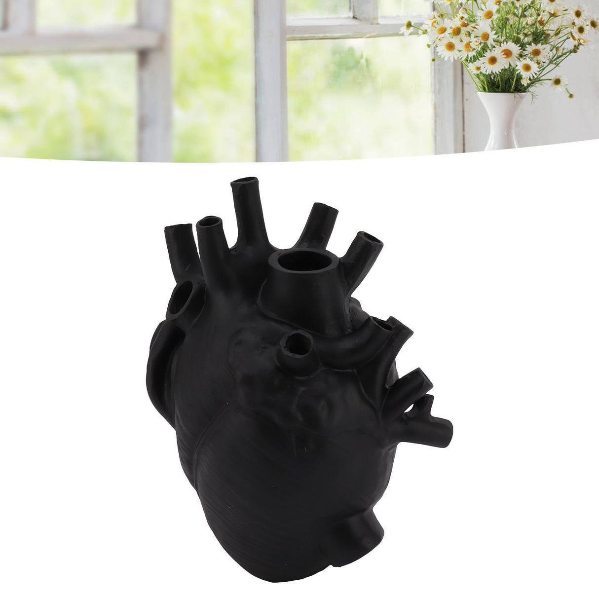 Heart Shaped Vase Decorative Modern Resin Exquisite Planter Pot for Home Office Bedroom Wedding Black