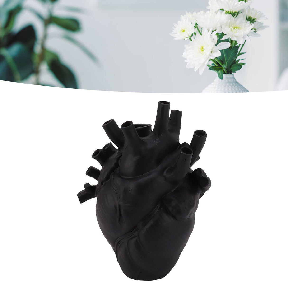 Heart Shaped Vase Decorative Modern Resin Exquisite Planter Pot for Home Office Bedroom Wedding Black