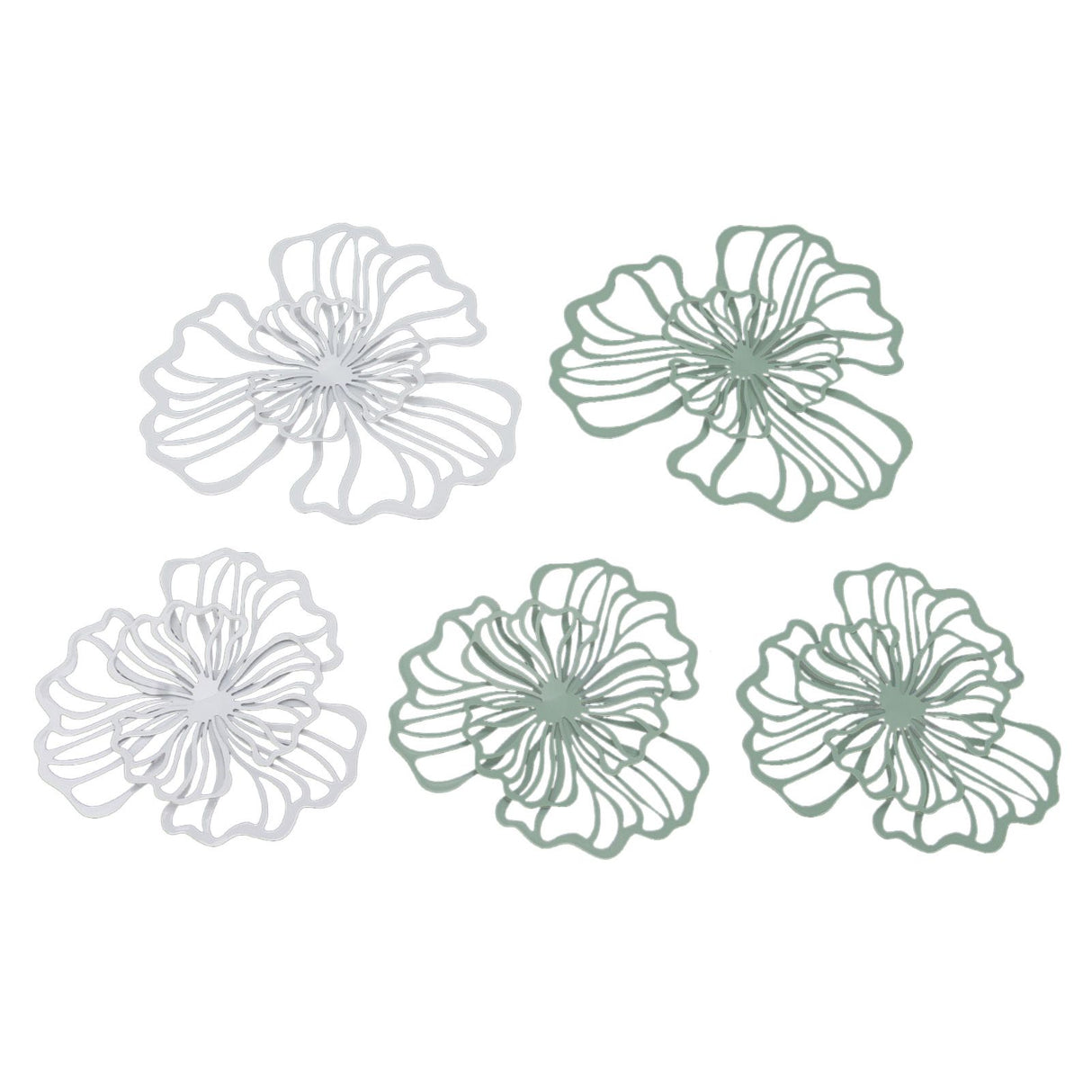 5PCS Metal Flower Wall Decor Iron Wall Art White Green 2 Layer Hollow Hanging Decor for Wall Living Room Office