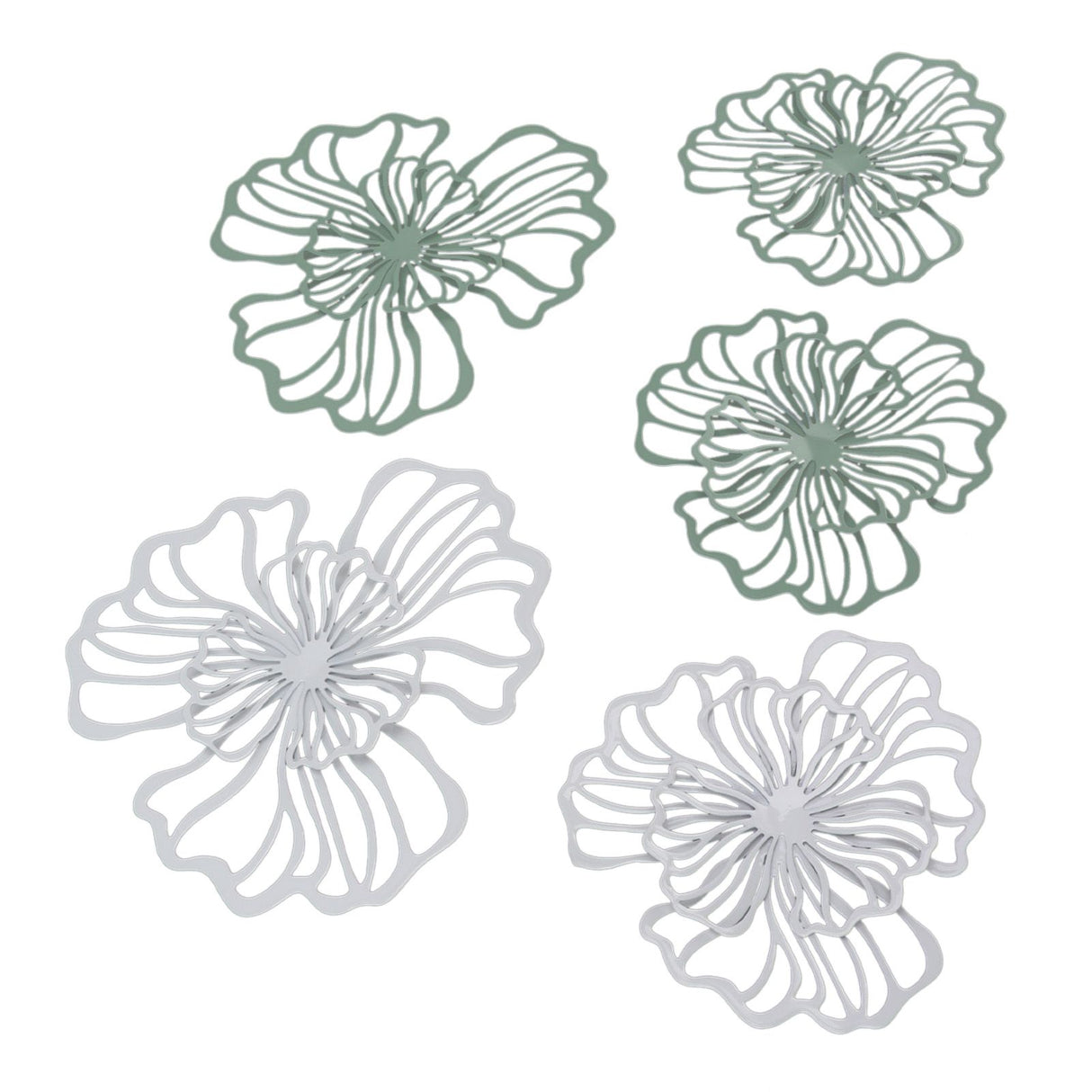 5PCS Metal Flower Wall Decor Iron Wall Art White Green 2 Layer Hollow Hanging Decor for Wall Living Room Office