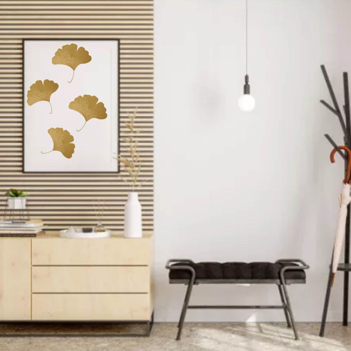 Ginkgo Biloba Hanging Decorations DIY Elegant Modern Fadeless Iron Metal Ginkgo Biloba Wall Art for Living Room Bedroom Dining Room Porch