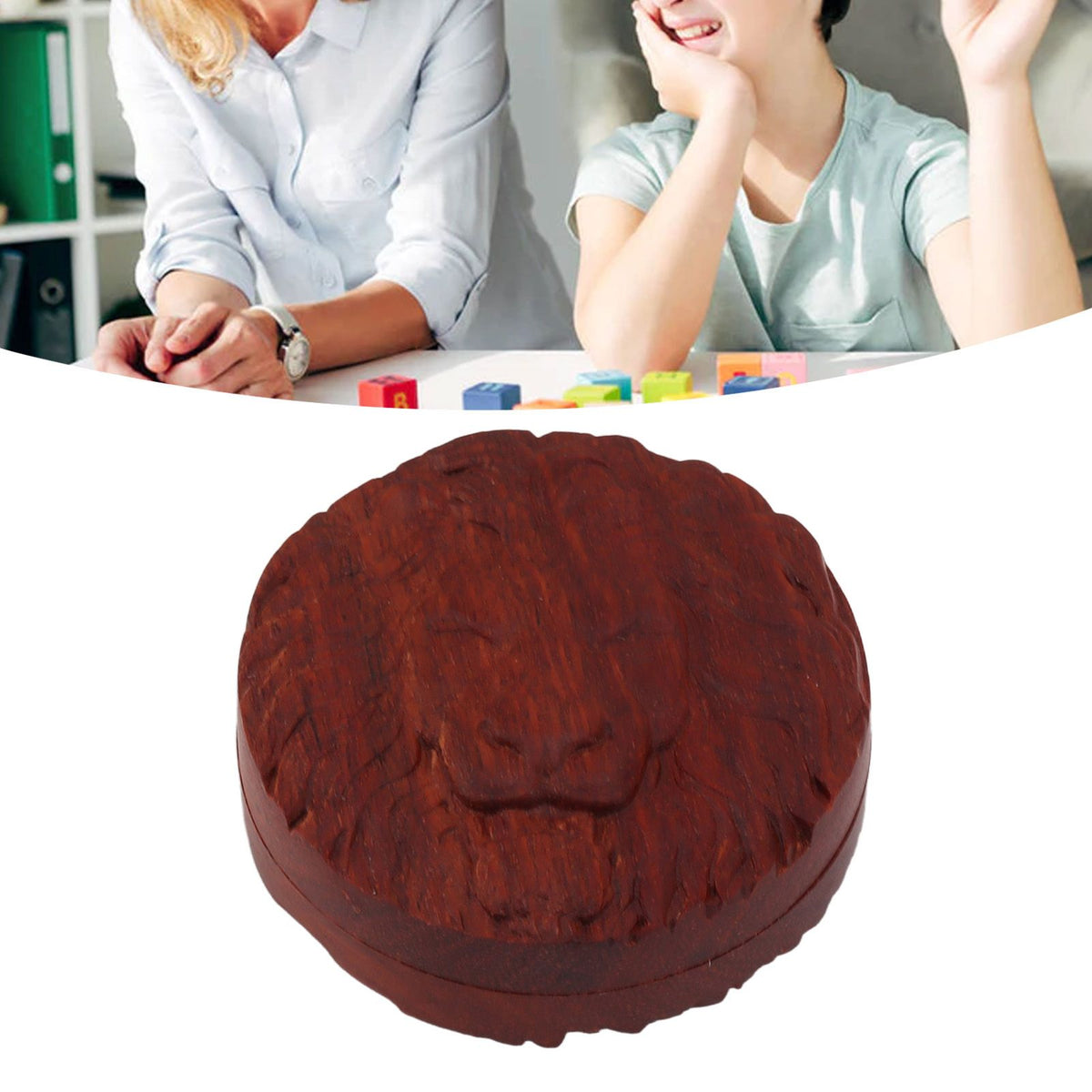 Magnetic Push Slider Stress Relief Handmade Rosewood Crafted Rotating Fidget Toys for ADHD Lion Head