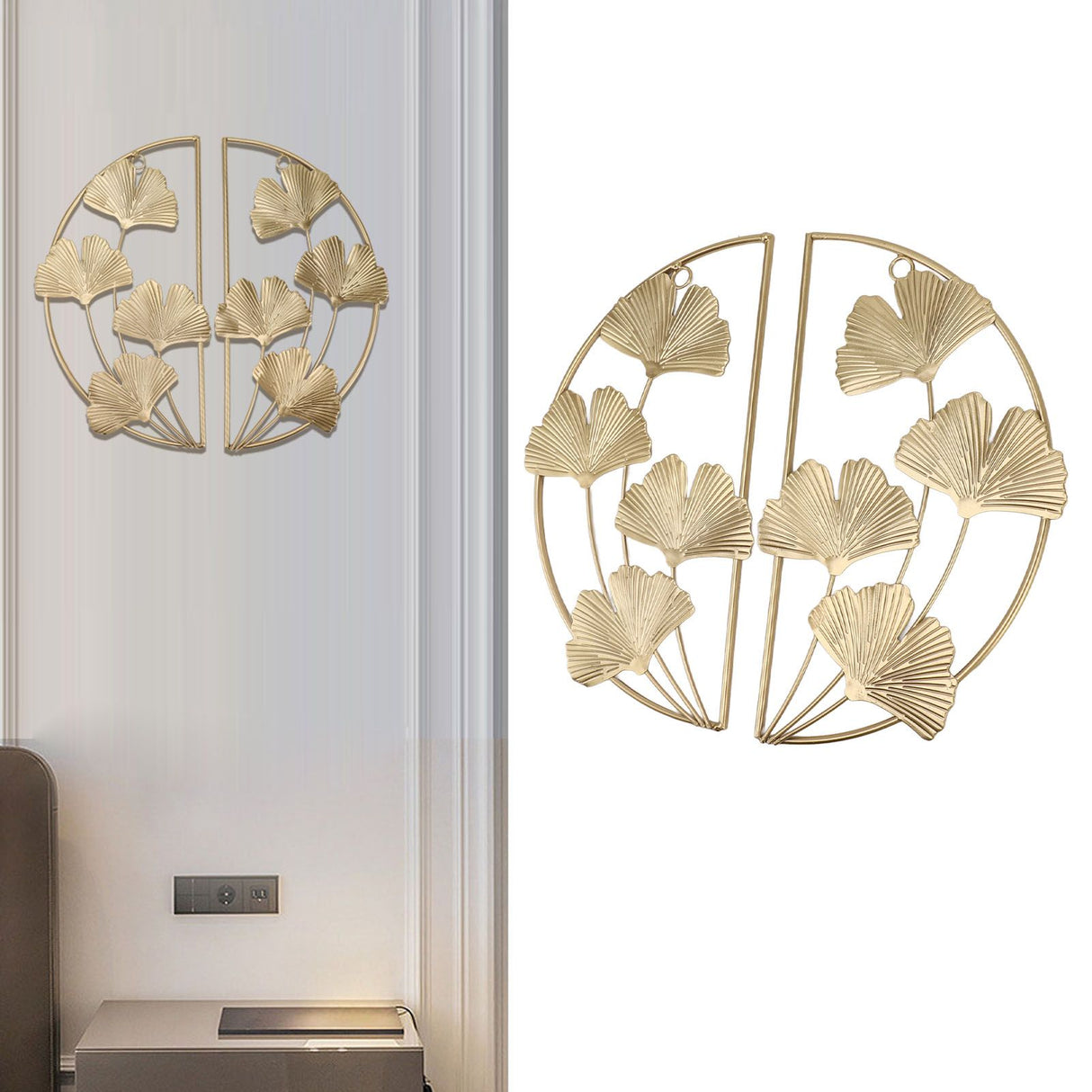 Golden Ginkgo Leaf Wall Hanging Decor Golden Iron Art Wall Sculpture Wall Decor for Living Room Office Study
