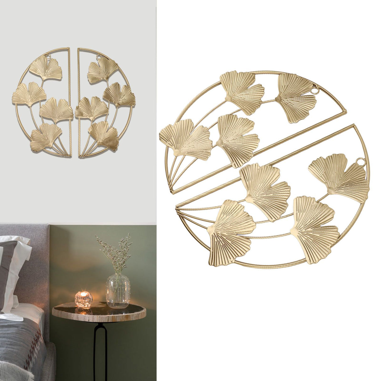 Golden Ginkgo Leaf Wall Hanging Decor Golden Iron Art Wall Sculpture Wall Decor for Living Room Office Study