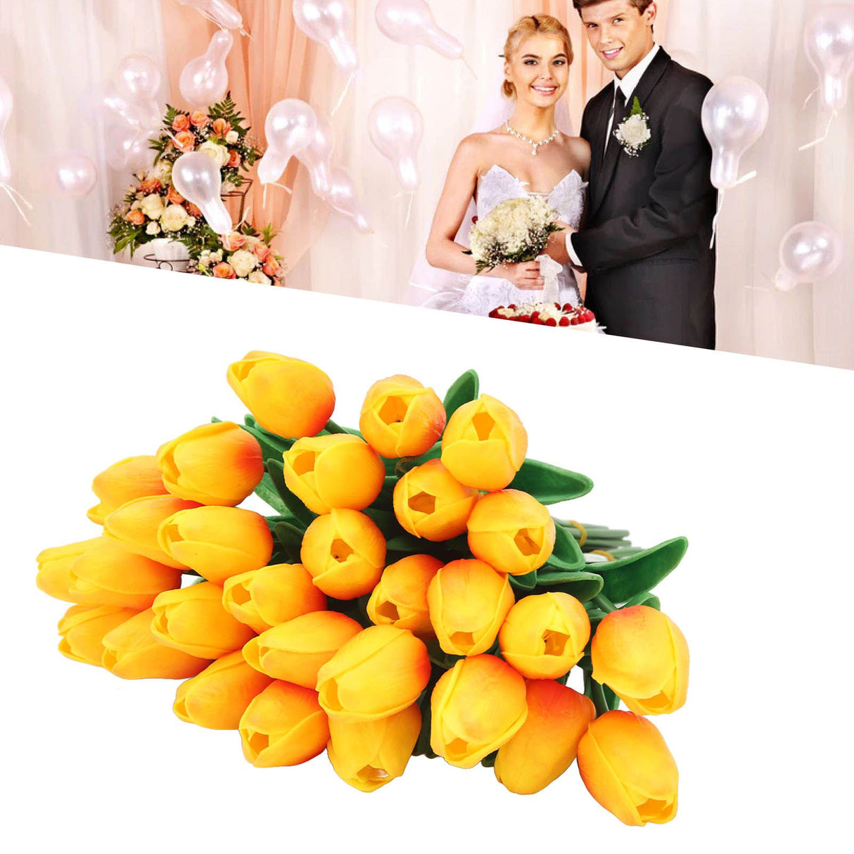 30pcs Artificial Tulips Flowers Innovative Simulation Hand Crafted PU Fake Tulips for Home Wedding Party Decor Sunset Red