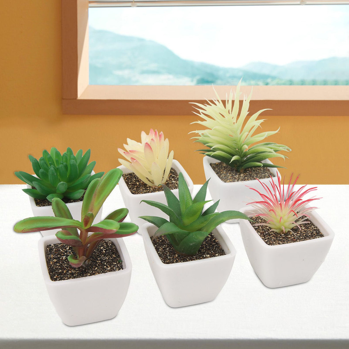 6PCS Potted Artificial Succulents Artificial Plants in Pots Plastic Fake Home Plant Decor for Living Room Office