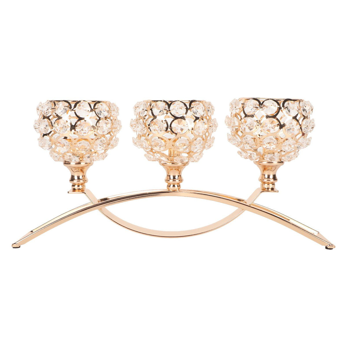 Crystal Candle Holder 3 Heads Windproof European Style Stable Durable Gold Candle Holder for Wedding Party New Year