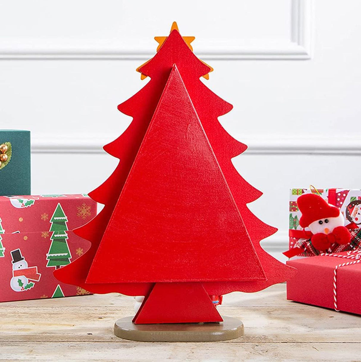 Tabletop Wooden Christmas Tree Exquisite Mini Conveniently Placed Desktop Christmas Tree Decor for Shopping Mall Hotel Christmas Decoration Red