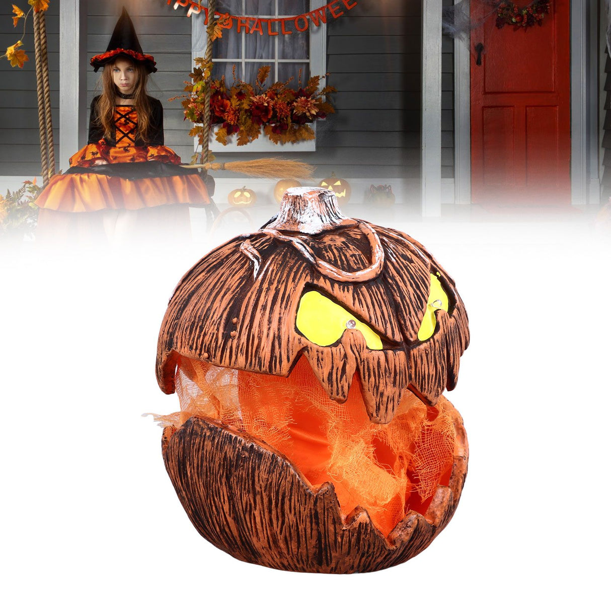 20cm Voice Activated Pumpkin Lifting Lighting Pumpkin Decoration for Indoor Lawn Table Halloween Haunted House