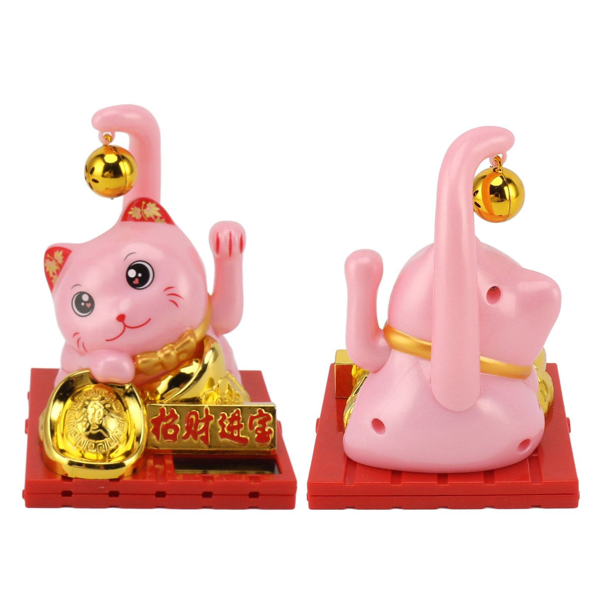 Arm Waving Fortune Cat Solar Powered Light Induction Lucky Cat Decoration for Desks Windows Car Dashboards Pink Large