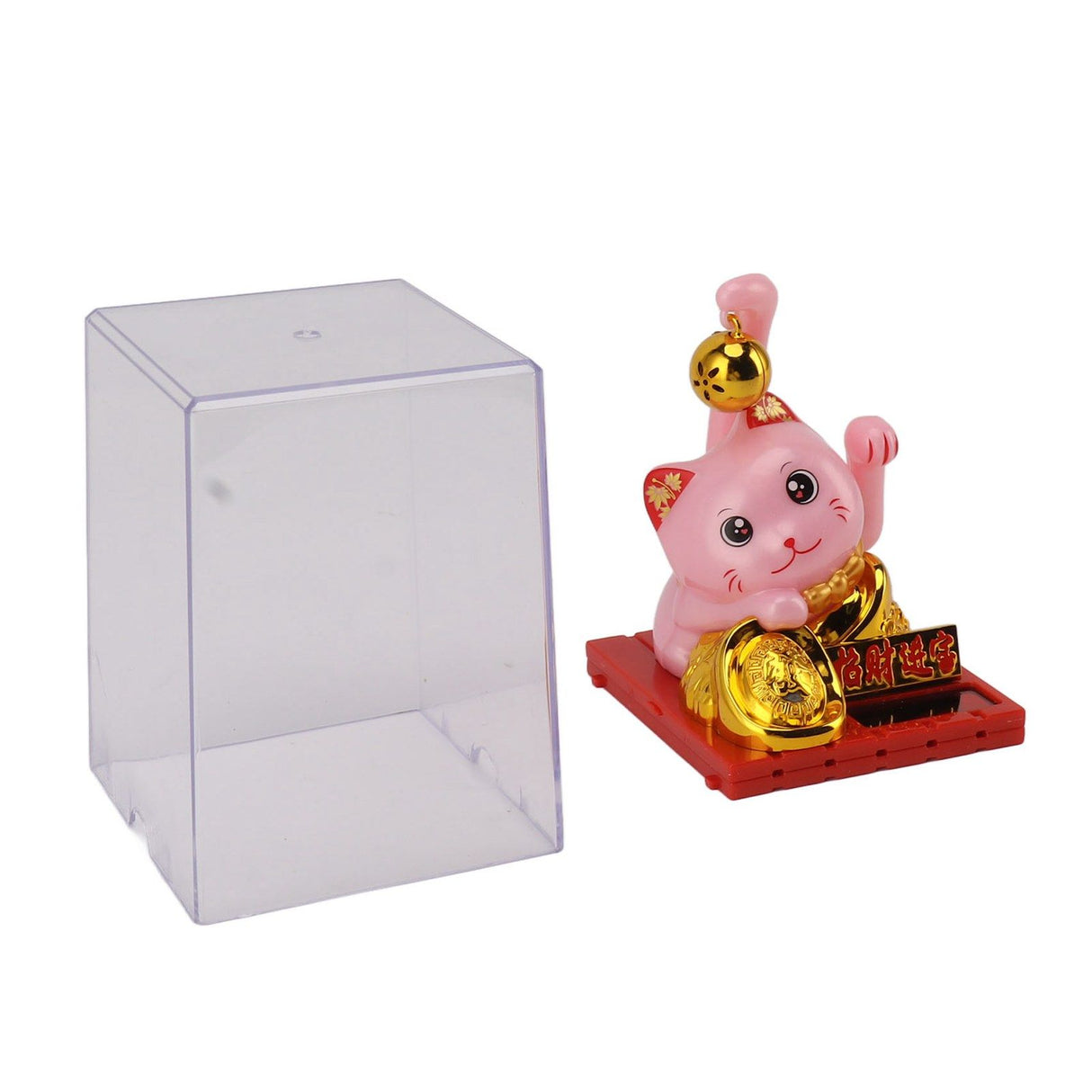 Arm Waving Fortune Cat Solar Powered Light Induction Lucky Cat Decoration for Desks Windows Car Dashboards Pink Small