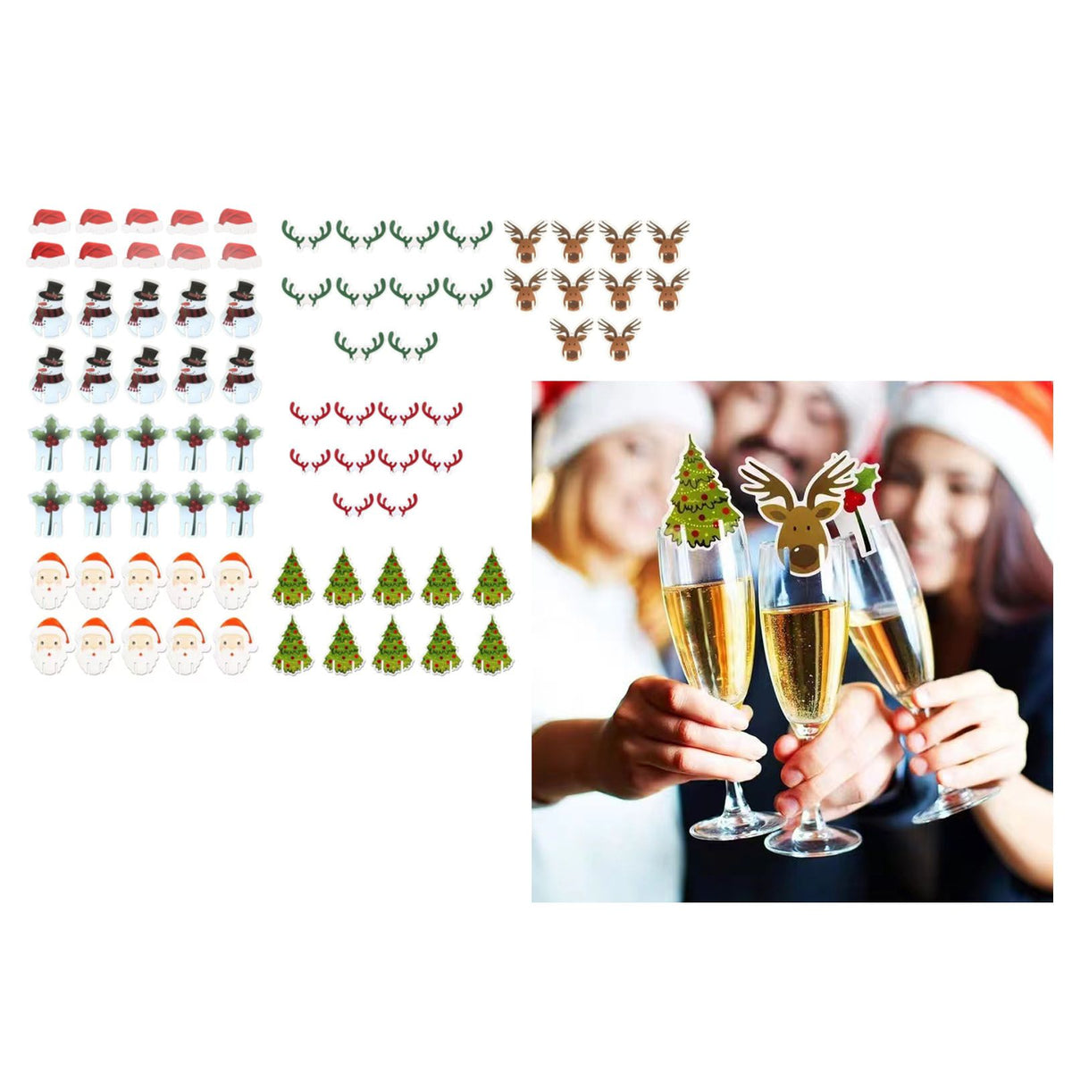 240 PCS Christmas Glass Cup Card Easy To Use Cute Pattern Xmas Party Wine Glass Decoration Card for Christmas