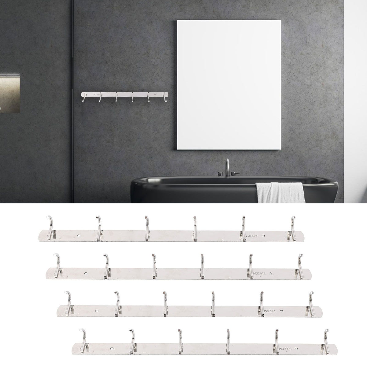 4 Pcs 6 Hooks Stainless Steel Cloak Hanger Wall Mounted Hanging Coat Rack for Laundry Rooms Entryways