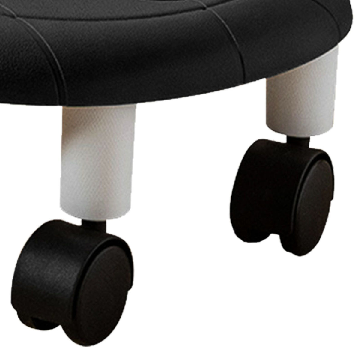 Round Low Rolling Stools Fuax Leather Universal Wheel Small Roller Swivel Stool High Weight Capacity for Home Black