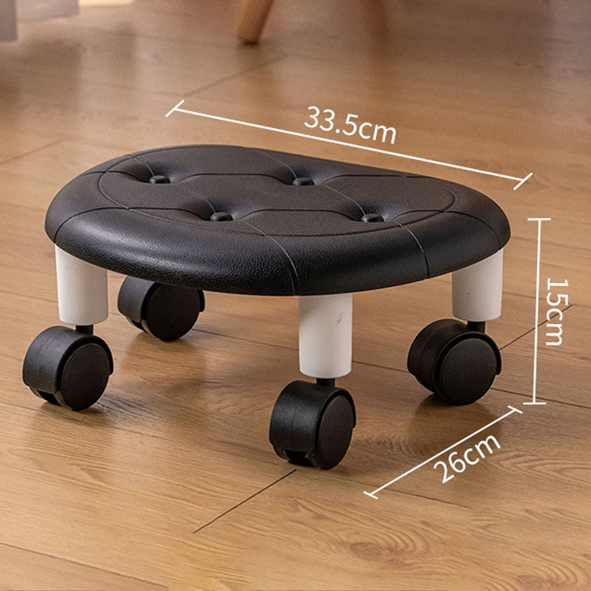 Round Low Rolling Stools Fuax Leather Universal Wheel Small Roller Swivel Stool High Weight Capacity for Home Black