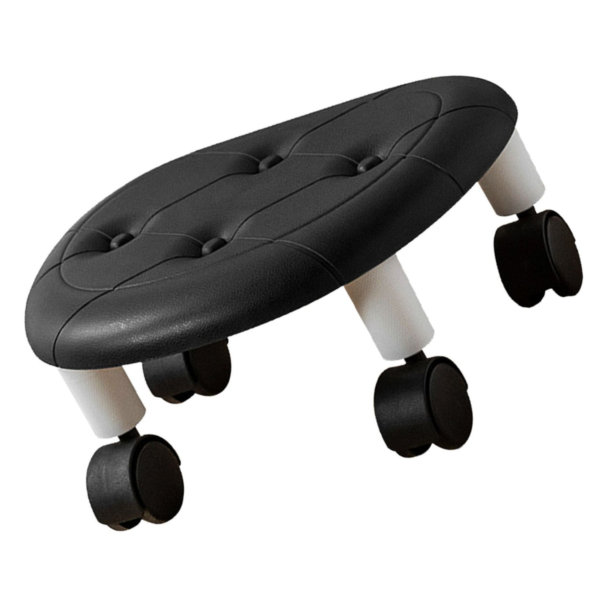 Round Low Rolling Stools Fuax Leather Universal Wheel Small Roller Swivel Stool High Weight Capacity for Home Black