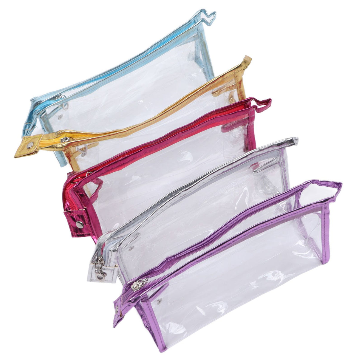Clear Cosmetic Bag Waterproof Transparent PVC Makeup Toiletry Pouch with Handle Strap for Bathroom Travel 5pcs
