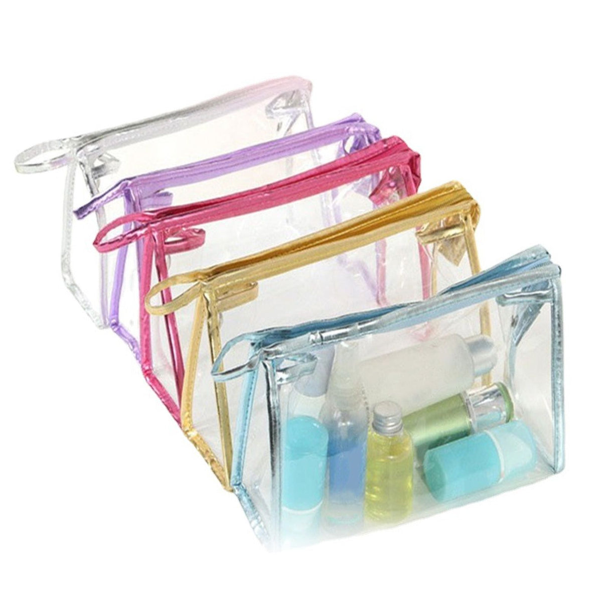 Clear Cosmetic Bag Waterproof Transparent PVC Makeup Toiletry Pouch with Handle Strap for Bathroom Travel 5pcs