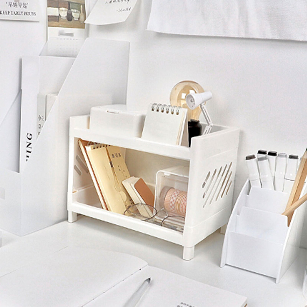 Desktop Storage Shelf Multifunctional Practical Durable Desktop Organizer for Bedroom White