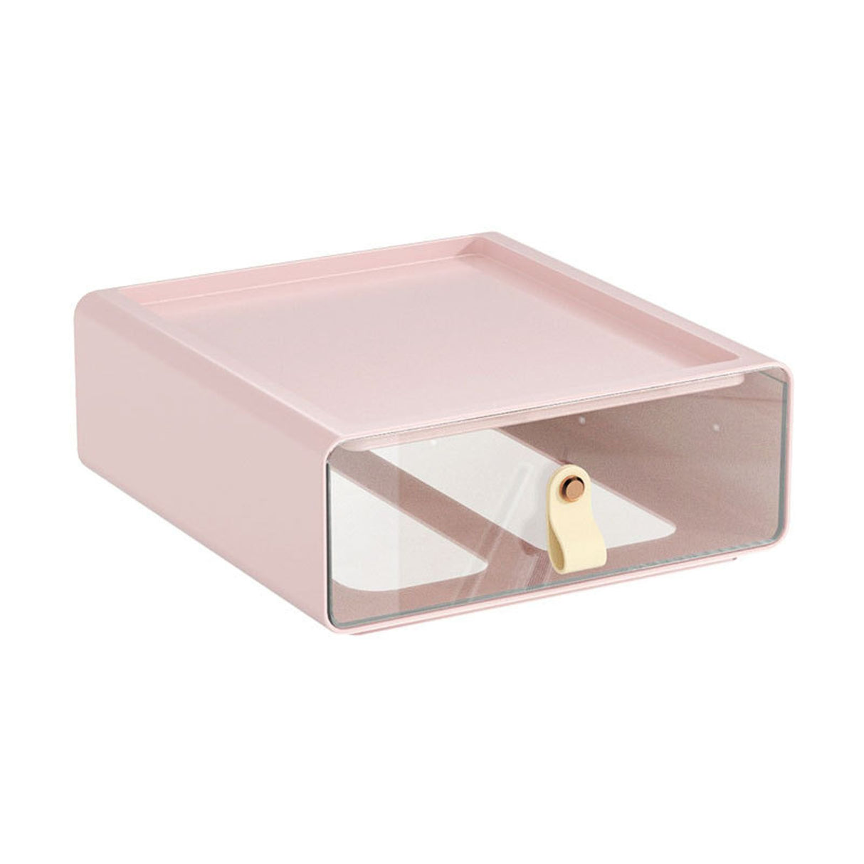 Clear Drawer Storage Box Large Capacity Desktop Drawer Storage Container Organizer for Office Pink