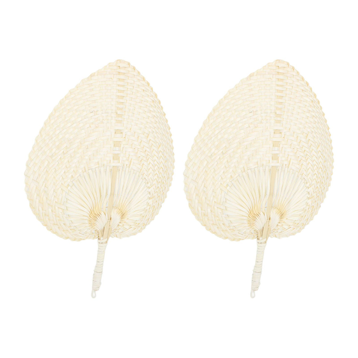 2 Pcs Handheld Leaf Braided Fan Handmade Bamboo Straw Chinese Craft Fan for Decoration