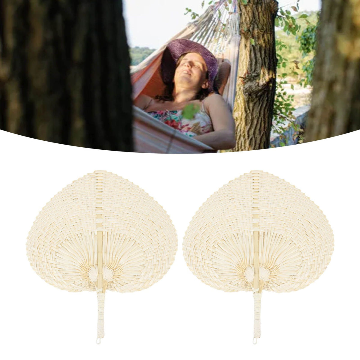 2 Pcs Handheld Leaf Braided Fan Handmade Bamboo Straw Chinese Craft Fan for Decoration