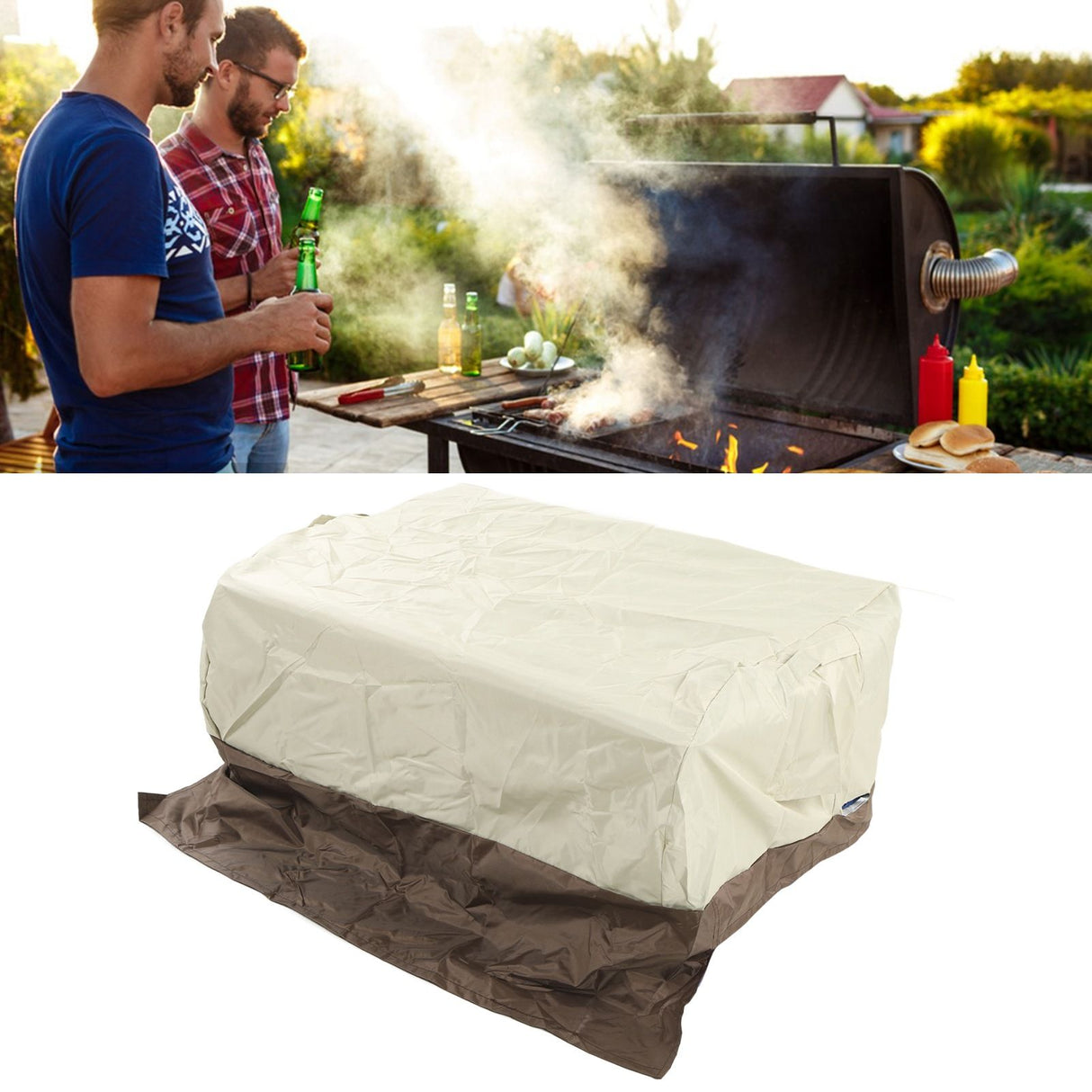 BBQ Grill Cover Waterproof Oxford Cloth Outdoor Rainproof Dustproof Sunproof Built in Grill Top Cover Grill Cover Beige Coffe Color Blocking
