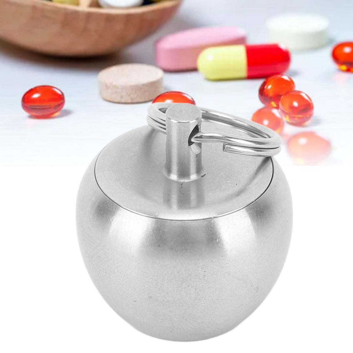 Portable Medicine Bottle Stainless Steel Mini Capsules Box Daily Medicine Container Case with Bead Chain for Outdoor Camping Travel