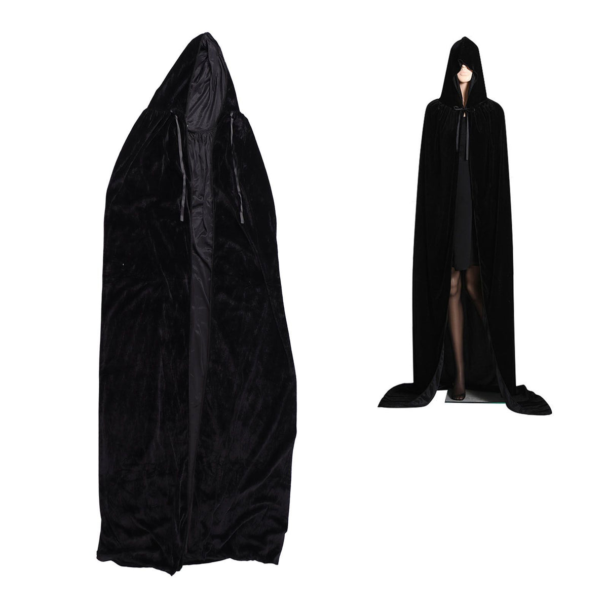 Hooded Cloak Large Witch Cape Black Velvet Comfortable to Wear Soft Touch Costume Cloak for Party Cosplay Roleplay