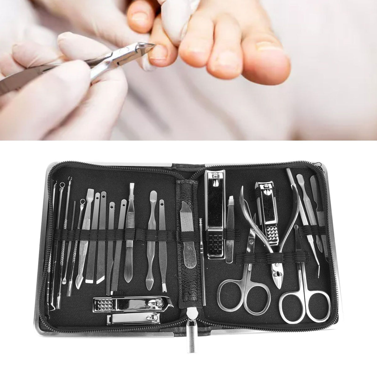 26PCS Manicure Set Black Nail Clippers Set Carbon Steel Manicure Tools Kit for Home Salon