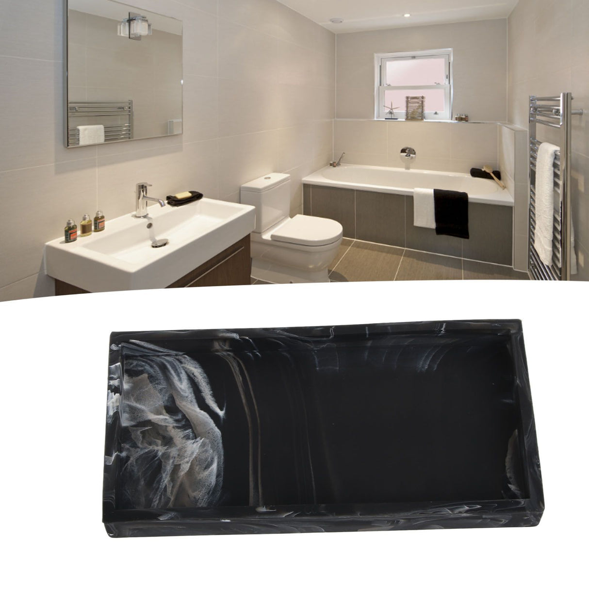 Silicone Storage Tray Shatterproof Key Finger Ring Countertop Sink Vanity Soap Dispenser Tray for Bathroom Marbling Black