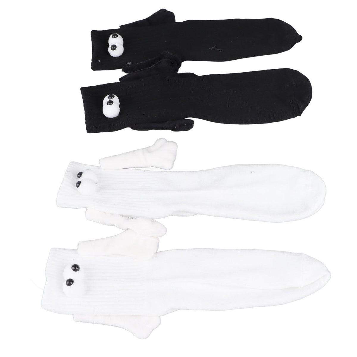 2 Pair Funny Magnetic Suction 3D Doll Couple Socks Funny Holding Hands Socks for Couple Black and White