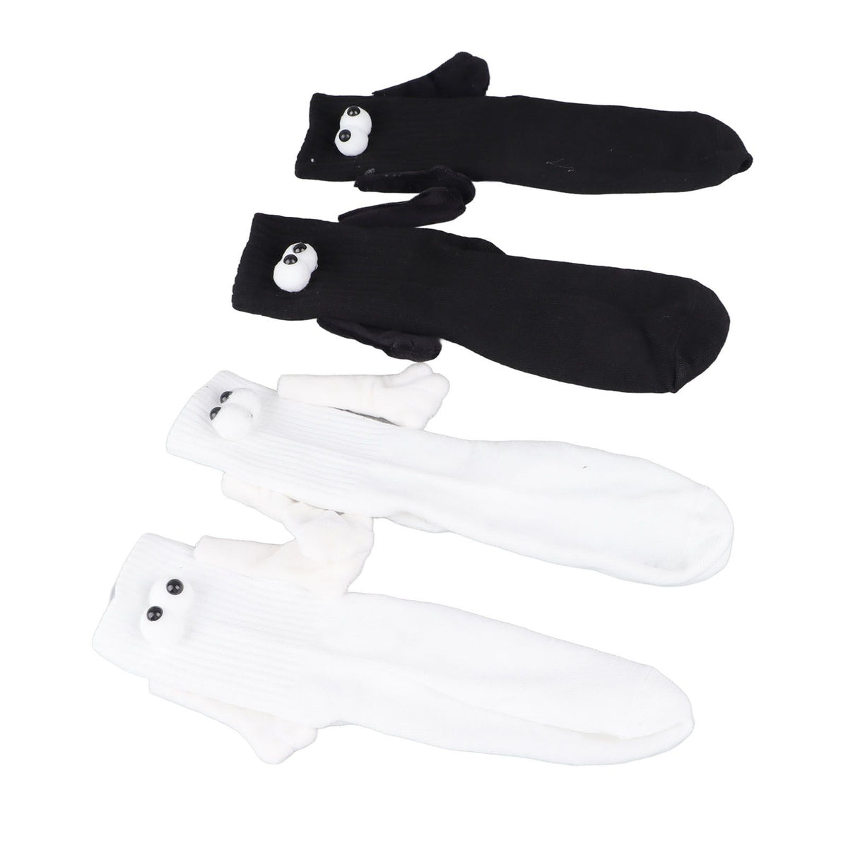2 Pair Funny Magnetic Suction 3D Doll Couple Socks Funny Holding Hands Socks for Couple Black and White