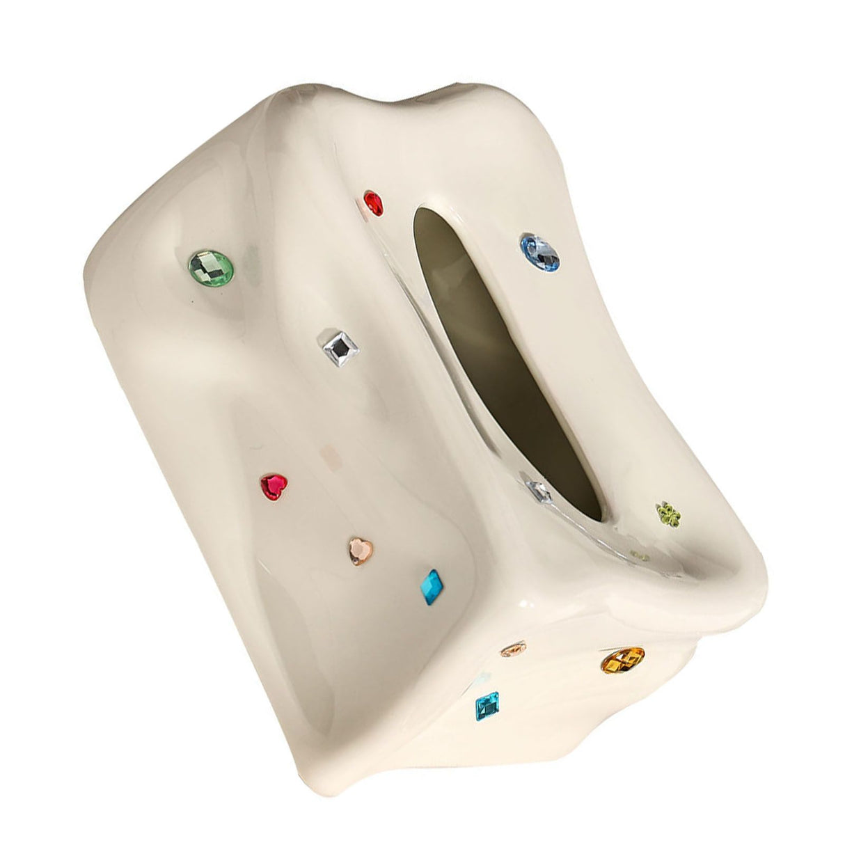 Ceramic Tissue Box Case Holder Decorative Elegant Facial Tissue Napkin Dispenser Box for Dinner Room Beige